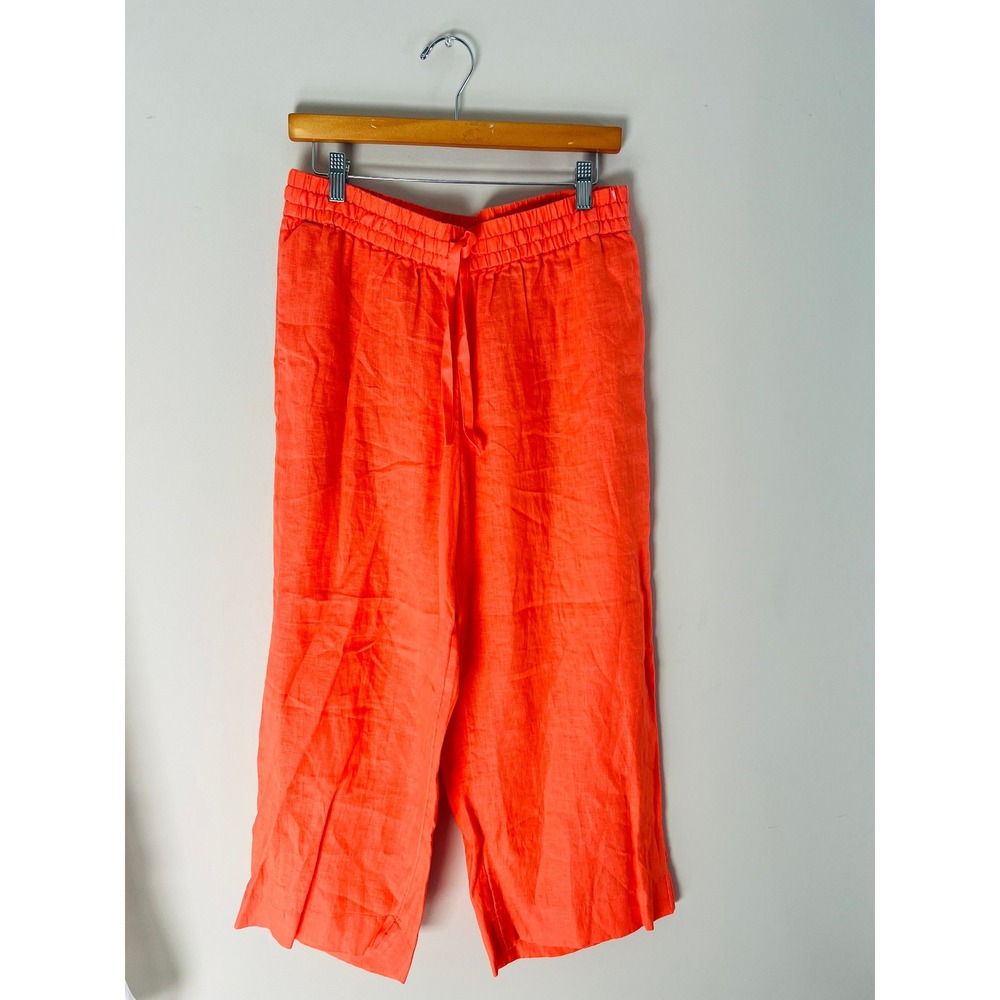 J.Crew Seaside Wide Leg Linen Pants Red Drawstring B0810 Womens Medium